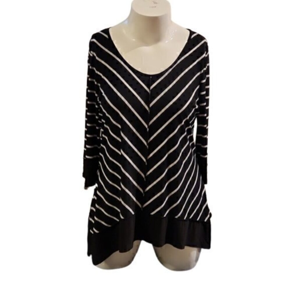 [Coco Bianco] Scoop Neck Striped Blouse - Size XL